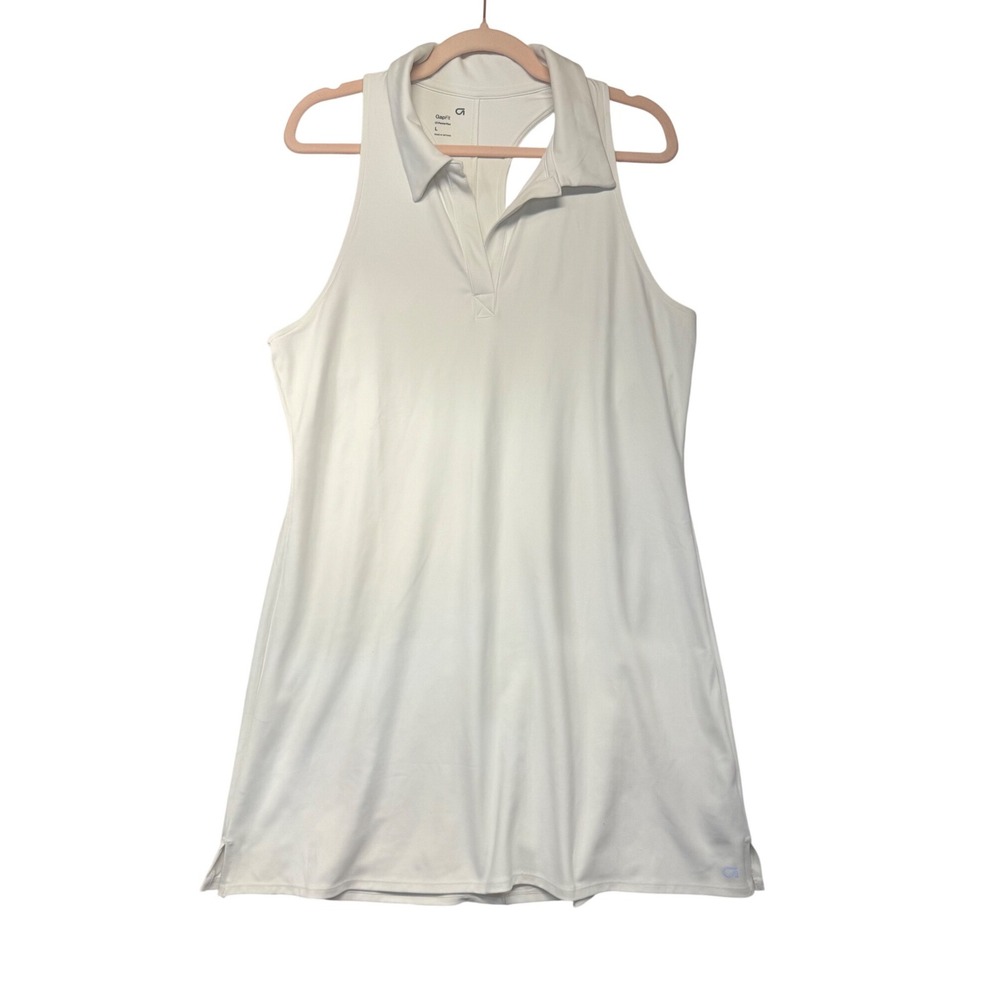 GapFit PowerYou White Sleeveless Tennis Golf Polo‎ Racerback Dress Large NWT